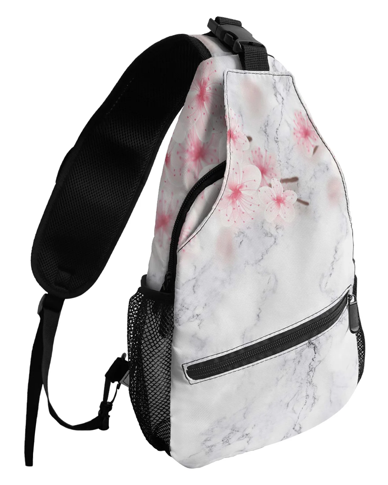 Marble Peach Pink Flower Chest Bag for Men Casual Sports Shoulder Bag Women's Travel Waterproof Messenger Bag