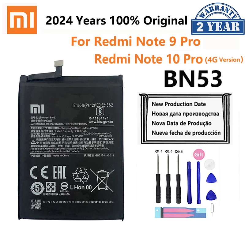 100% oryginalna Bateria do telefonu BN53 BN54 BN55 dla Xiaomi Redmi note 9 10 Pro 9S 10X 4G 5G baterie zamienne Bateria