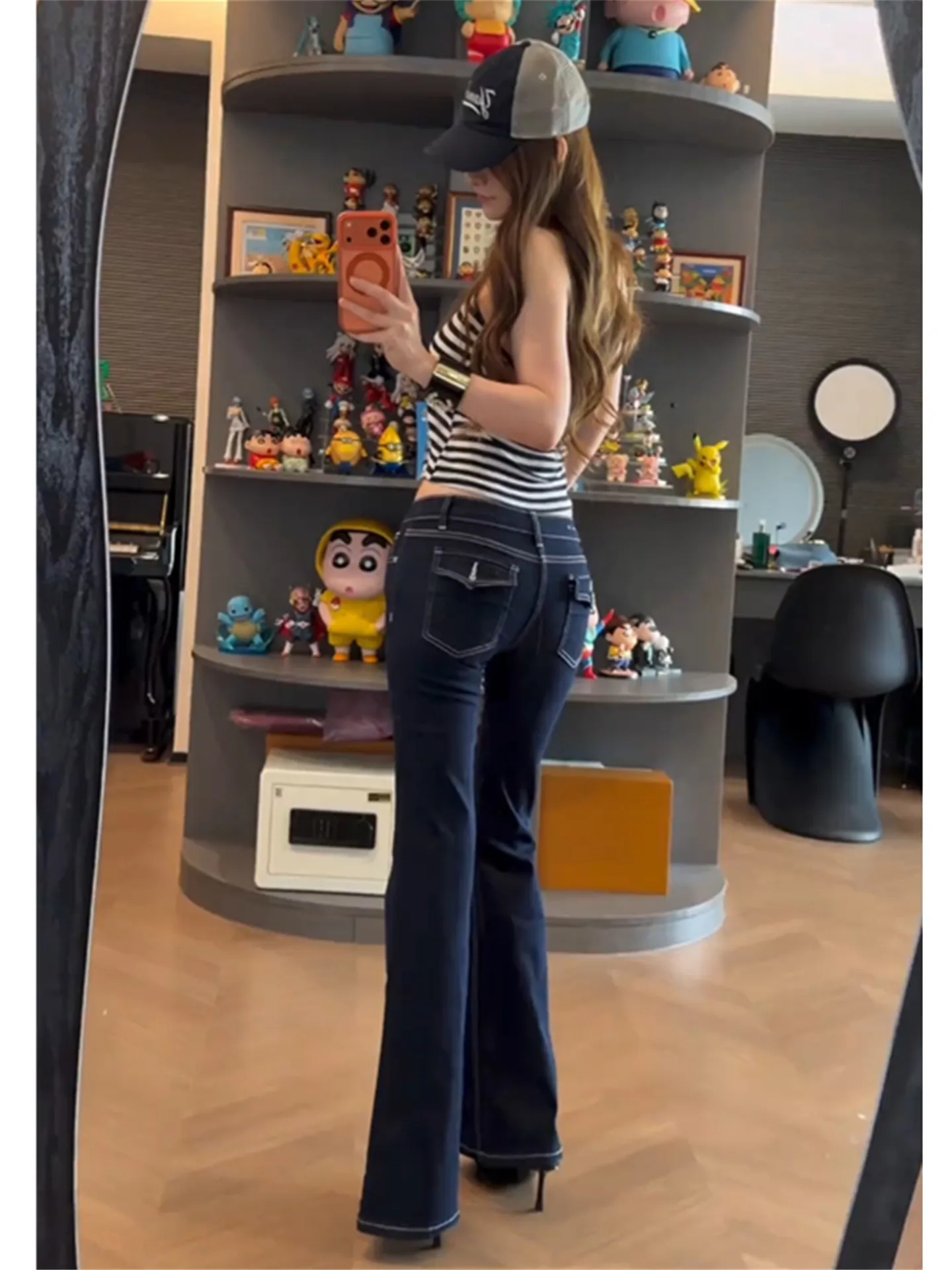 

Extended Length American Style Spicy Girl Low Waist Bell Bottom Jeans Women's Spring Summer Tight Fit Elastic Floor Length