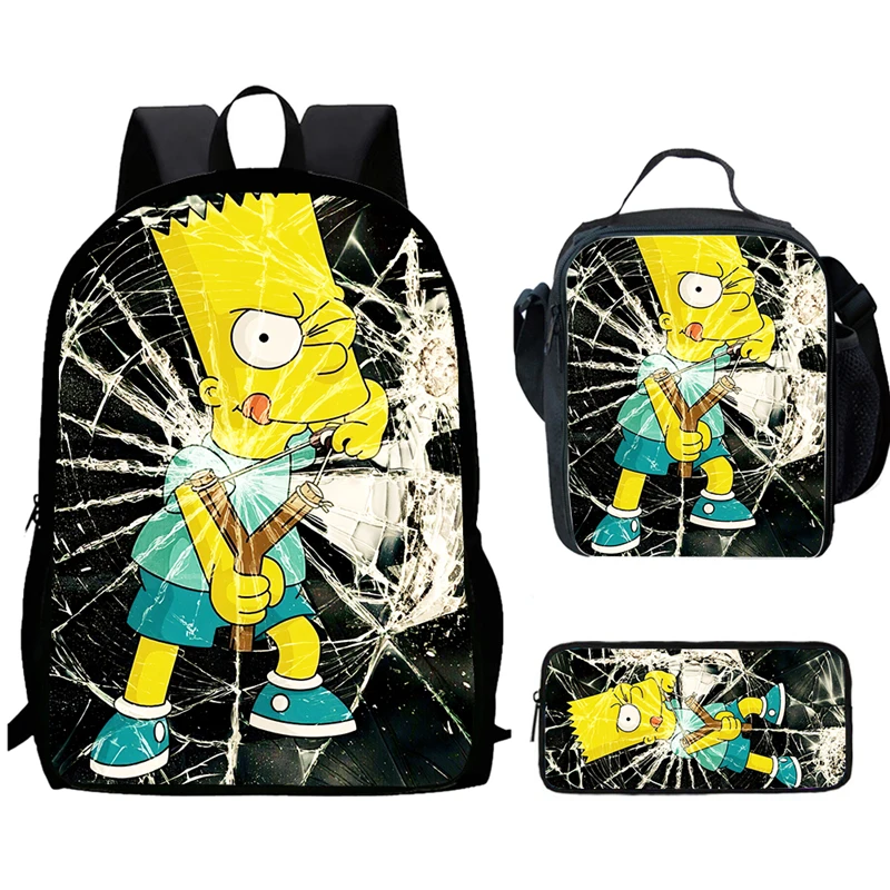 Zaino scolastico per bambini Cartoon S-simp-s-son con borse per il pranzo Borse per matite per età 4-9, borse da scuola leggere per ragazzi e ragazze