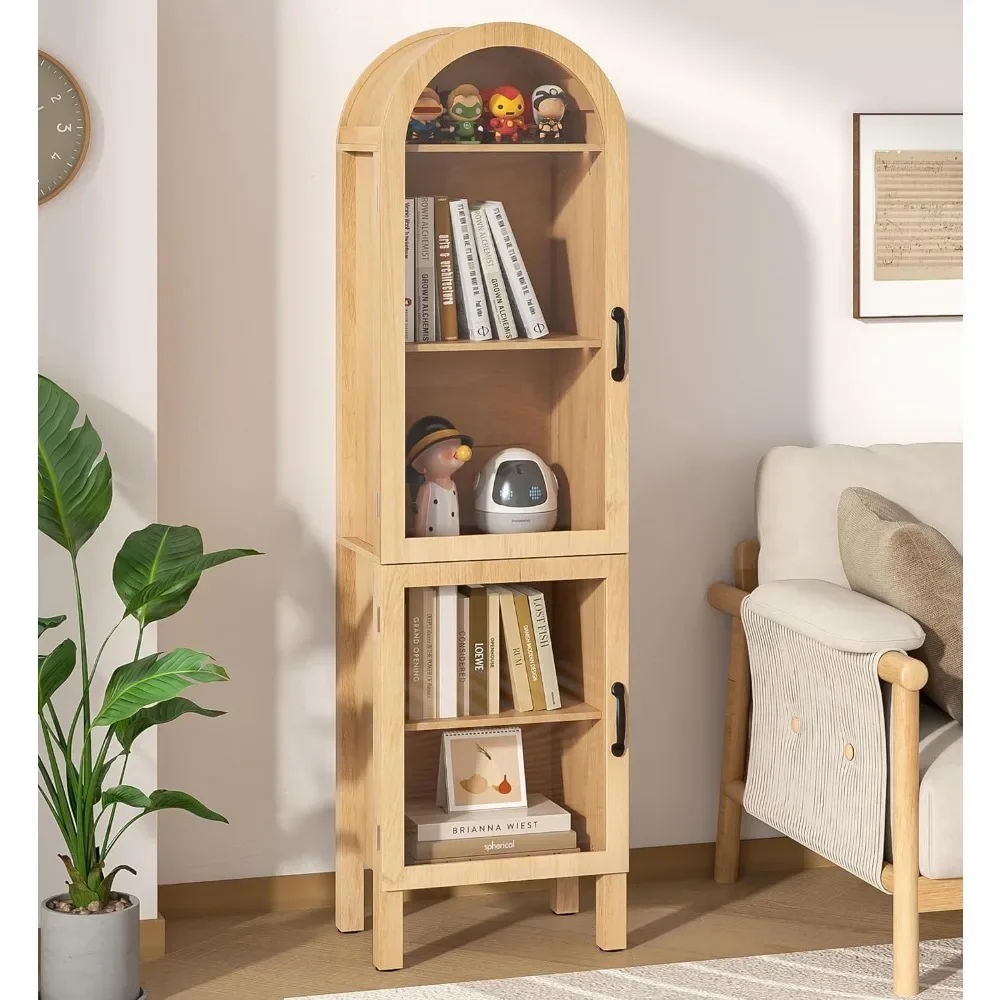 

64.17 in Tall Arched Display Cabinet with Acrylic Glass Doors 5-Tier Kitchen Pantry Storage Cabinets Modern Wood Curio Cabinet B
