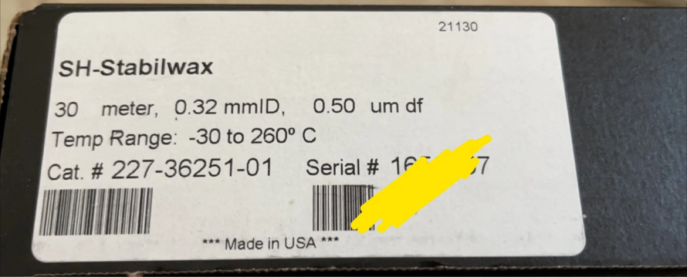 

For Shimadzu GC Column 227-36251-01 SH-Stabilwax 30m * 0.32mm * 0.50um