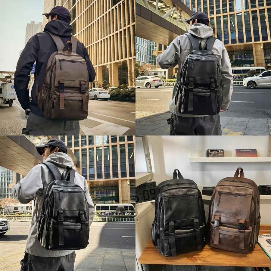 

【Новый стиль】Мужской рюкзак из искусственной кожи, повседневный деловой рюкзак, сумка для компьютера, модная повседневная дорожная сумка большой вместимости.