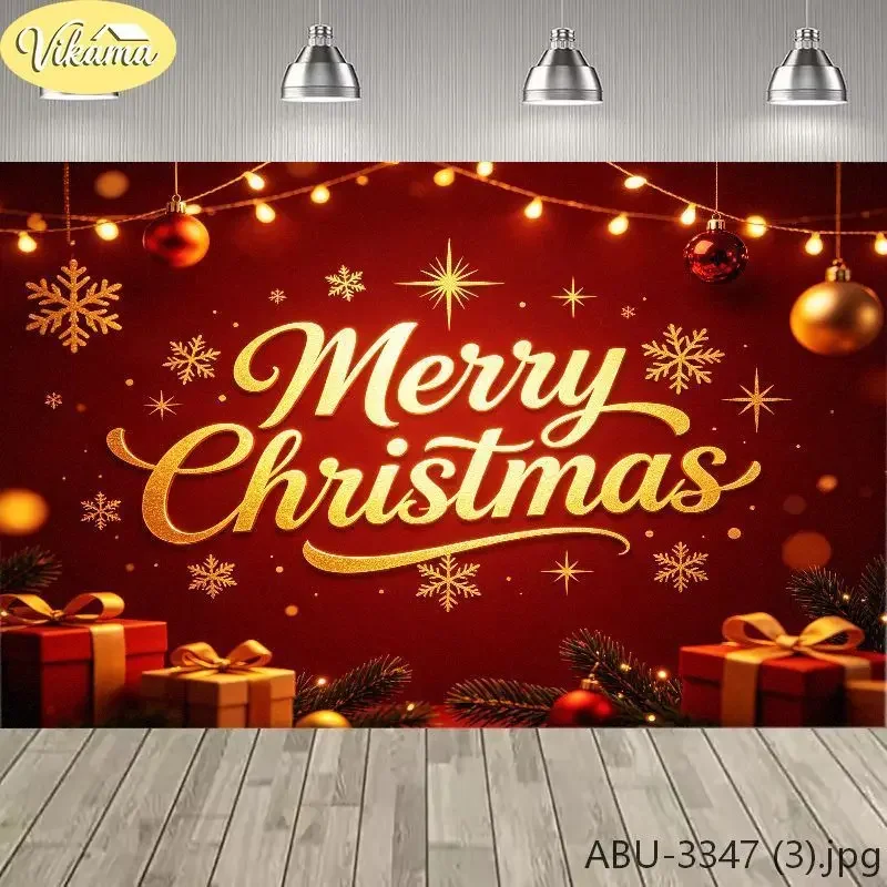 VIKAMA Photography Background Christmas Red Gold Snowflake Text Backdrop for Party Birthday Photo Booth Home Decor
