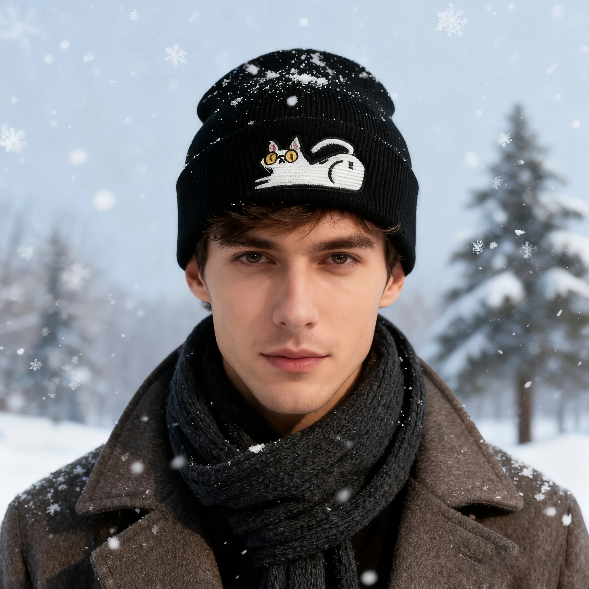 1pcs New Autumn Winter Warm  Fashion Unisex Beanie Cartoon Cat Embroidery Knitted Hat Beanie Hat Hip Hop Hat