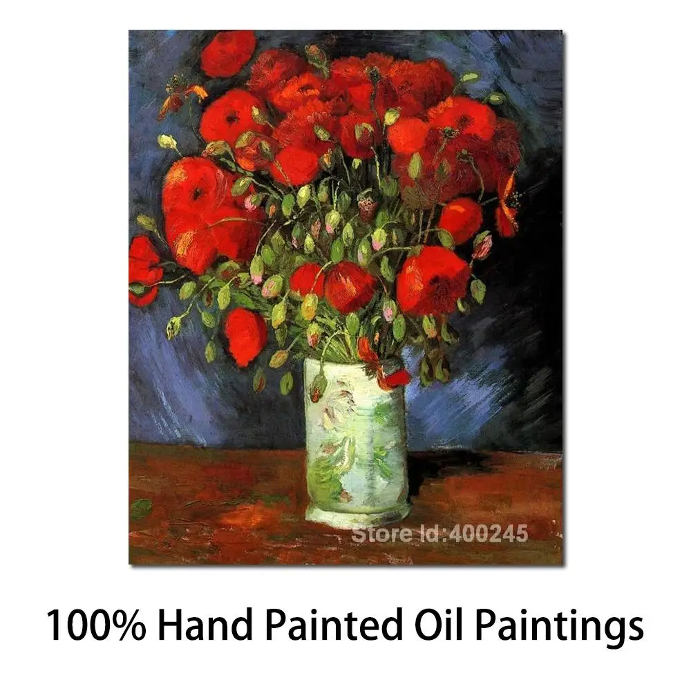 

Wall Art Canvas Flower Painting Bathroom Decor Vase with Red Poppies Handmade Vincent Van Gogh Oil Reproduction Modern Picture