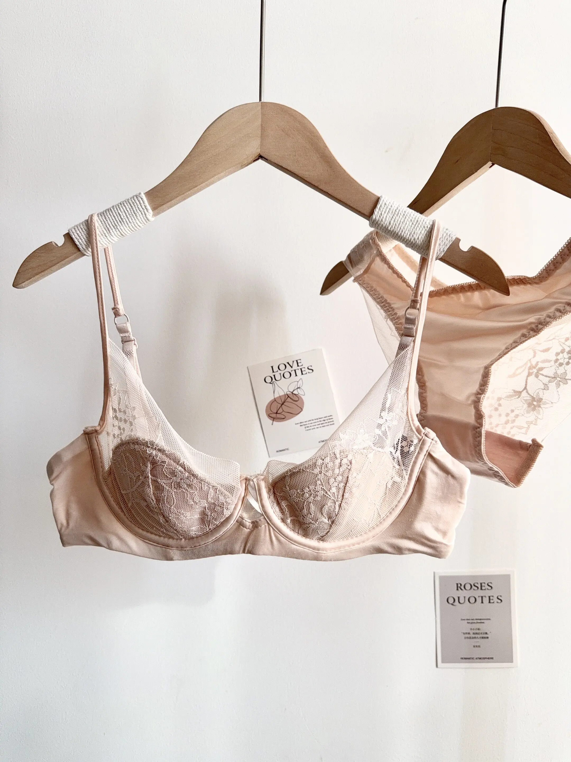 Conjunto de Lencería de Encaje Cómodo para Mujer, Sujetador con Aros Suaves, Copa Delgada, Push-Up, Transpirable, Ropa Interior para Mujeres con Busto Pequeño