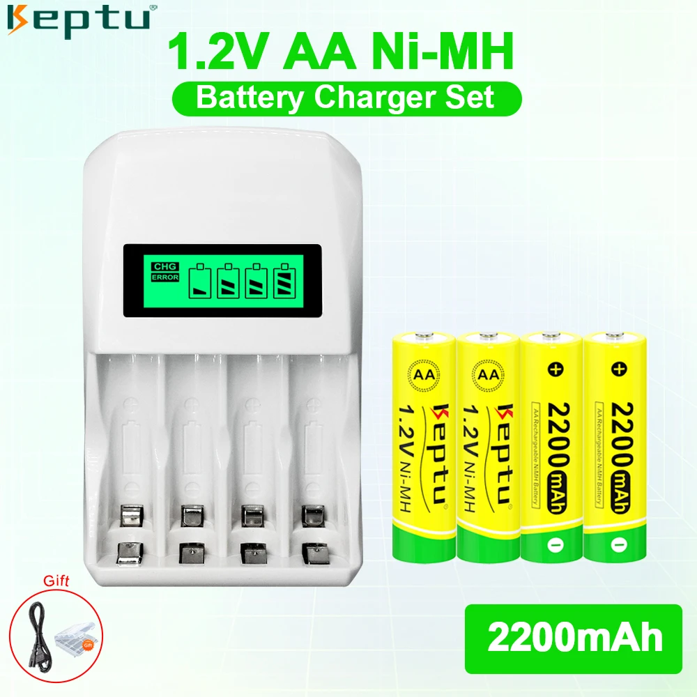 

KEPTU 1.2V AA Rechargeable Batteries NI-MH 2200mAh+USB Fast Smart LCD Display Charger For 2A 3A 1.2 Volts Battery