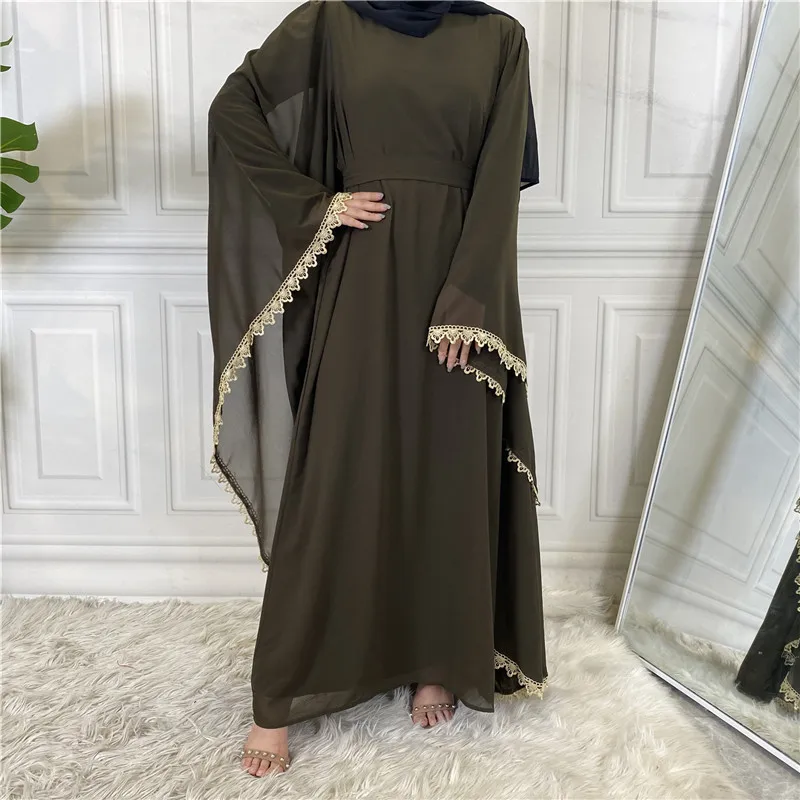 

Batwing Sleeve Muslim Dubai Abaya Solid Simple Long Dresses Women with Sashes Islam Clothing Abaya Lace-up Dresses for Women