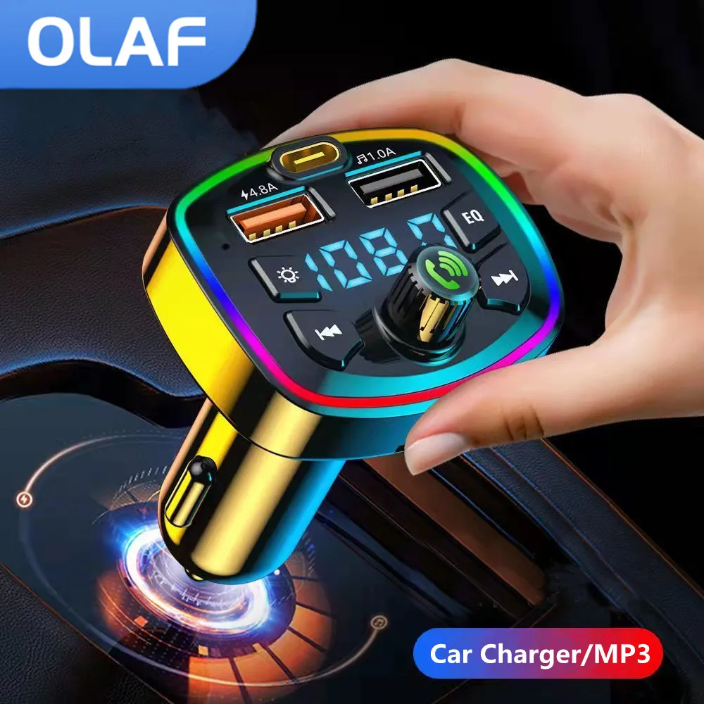 OLAF 4.8A Car Charger Fast Charging U Disk MP3 Player Bluetooth 5.0 FM Transmitter Hands-free Audio Receiver Dual USB PD Charger