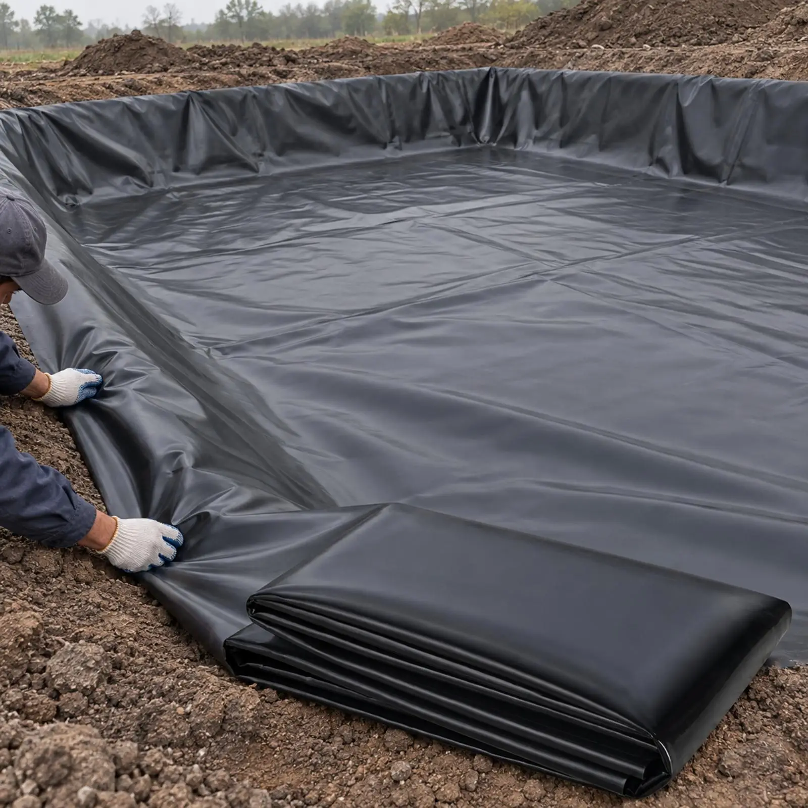 Pond Liner Sheet HDPE Waterproofing Membrane Smooth Surface Folded for Convenient Handling Garden Aquaculture Use