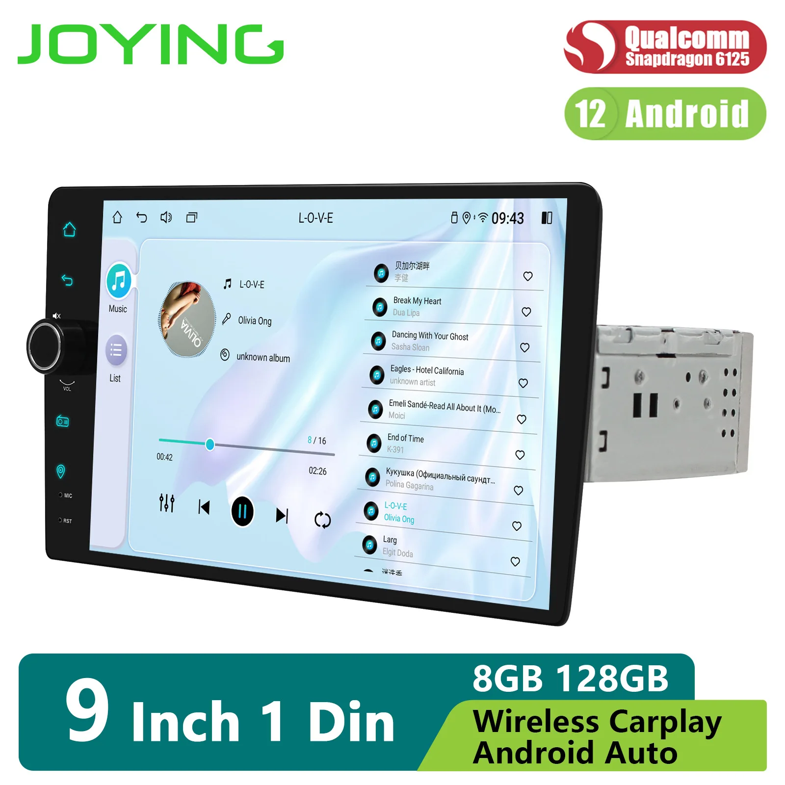 

New Joying Universal 9"8G 128G Android 12 Car Radio Stereo Single Din Multimedia Player With Knob Support Carplay HDMI AR Camera