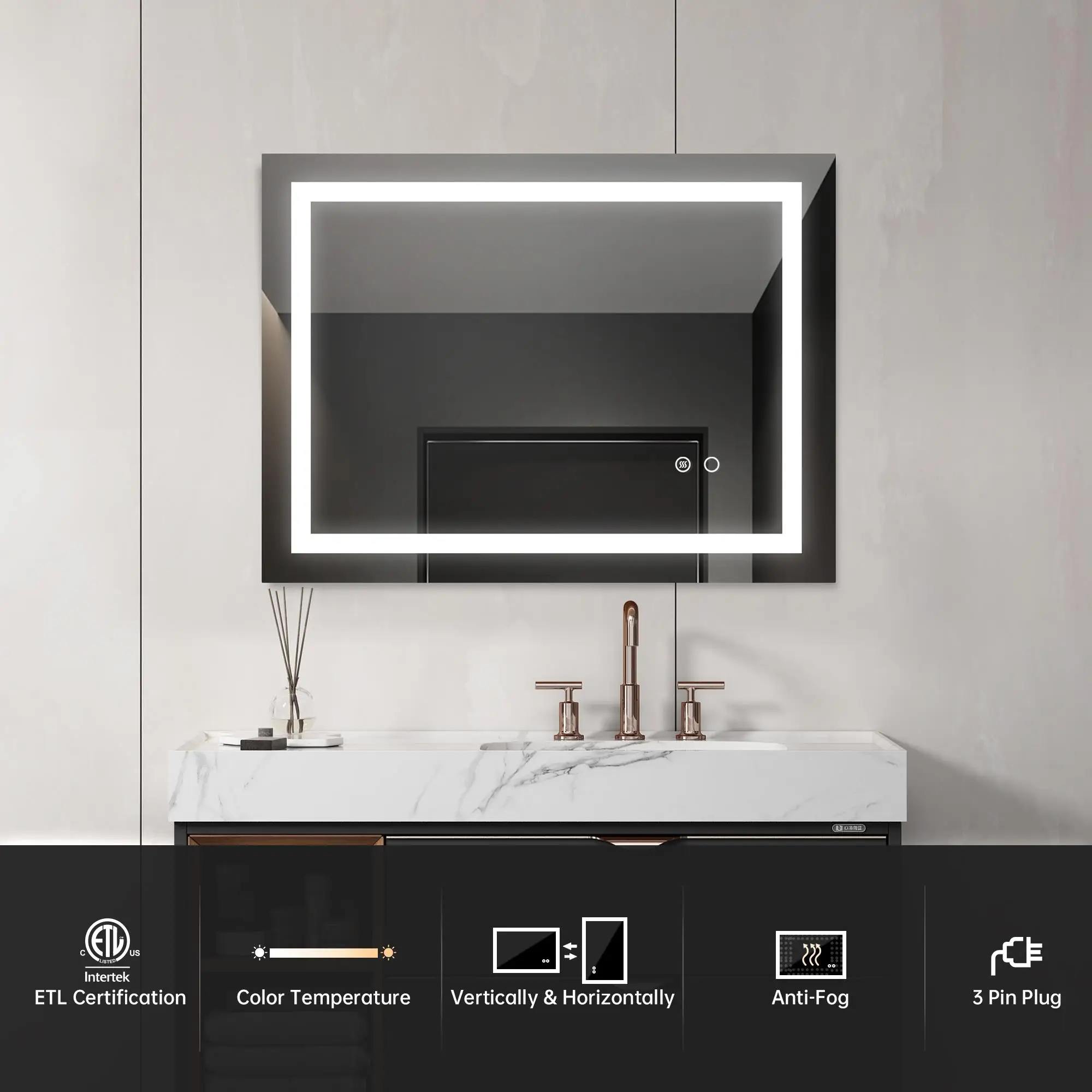 High Lumen Vanity Mirror with Anti-Fog, Dimmer & Wall Mount - Perfect for Bathroom Lighting