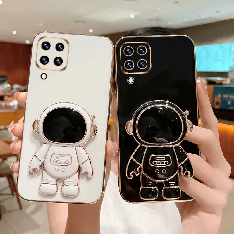 A12 a 12 Case Luxury 6D Plating Astronaut Folding Stand Silicone Cover For Samsung Galaxy A53 A52 A54 a12 a22 A32 A13 a14 A34 5G