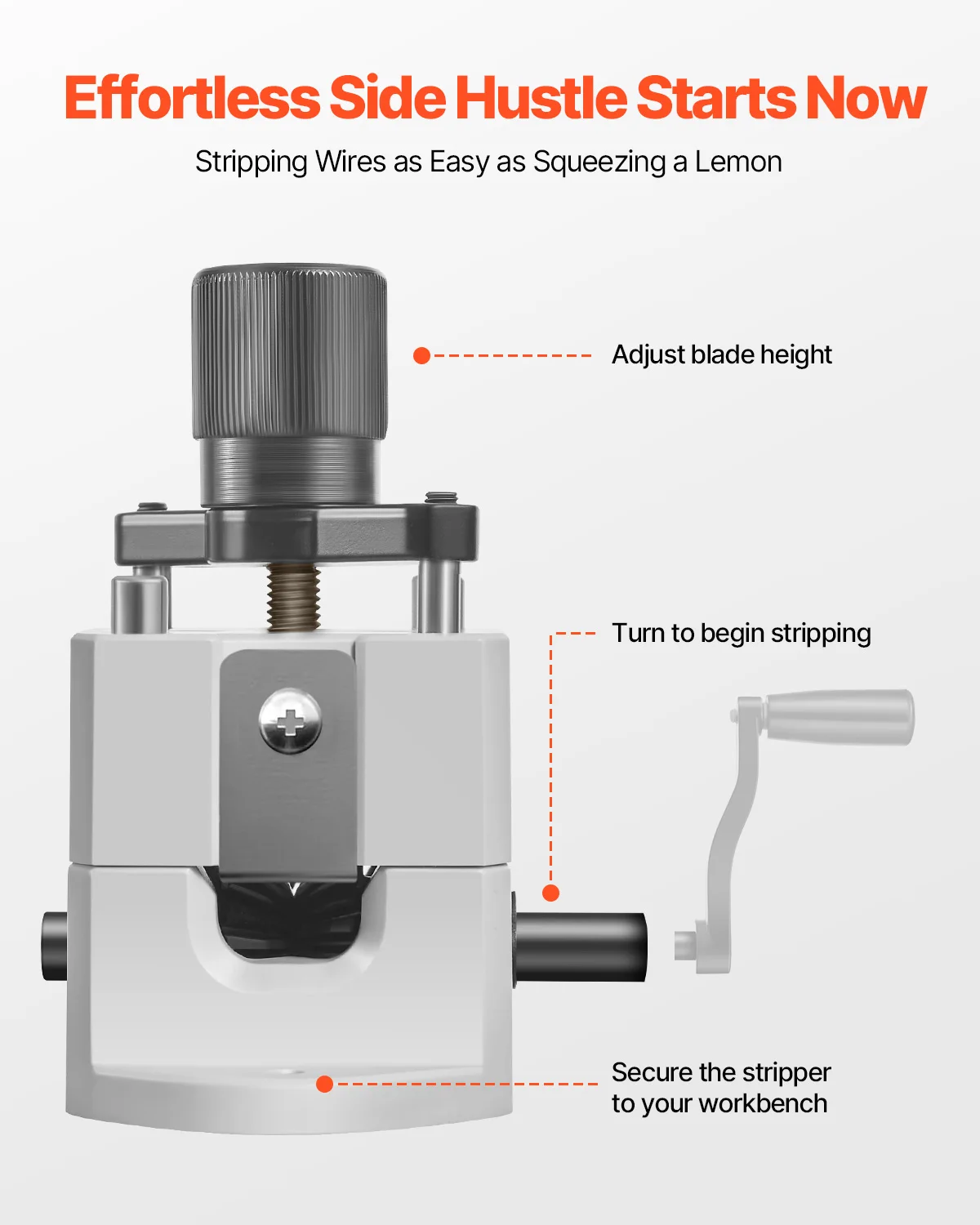 VEVOR Portable Copper Stripper 0.06-1 in Manual Wire Stripping Machine, Hand Crank / Drill Powered for Scrap Copper Recycling