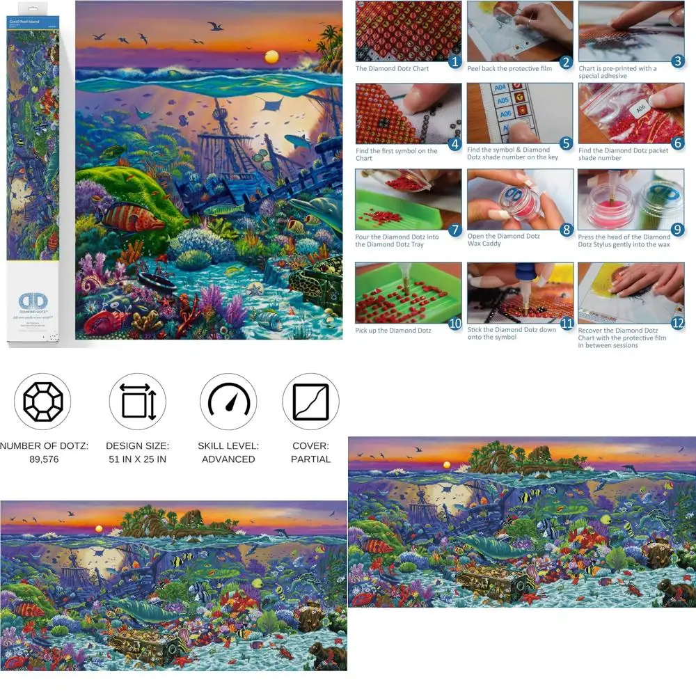 

Adults' Coral Reef Island Diamond Art Kits: Relaxing Creative Craft with Dotz Gems for Stress Relief and Artistic Expression