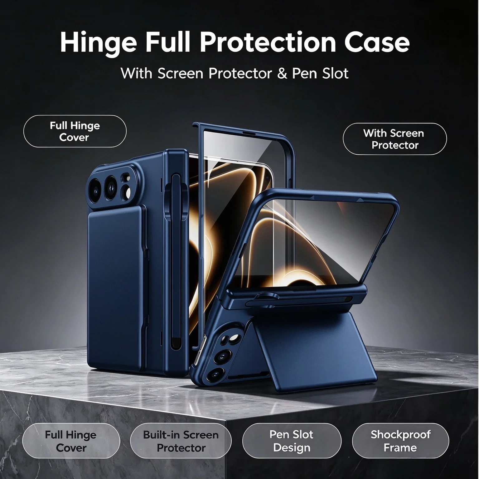 Coque de protection intégrale de luxe avec charnière pour iPhone Duo, protège-écran intégré, emplacement pour stylet, béquille, antichoc, coque de téléphone pliable