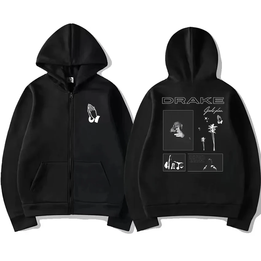 

Hot Sale Drake Rap music Double Sided print Zipper streetwear Men women vintage punk Coat Jacket Unisex Casual Fleece pullovers