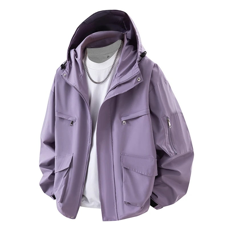 

Spring Fashion New Men Hiking Jacket Outdoor with Hood Trekking Coats Solid Color Casual Male Outerwear All-match Comfortable