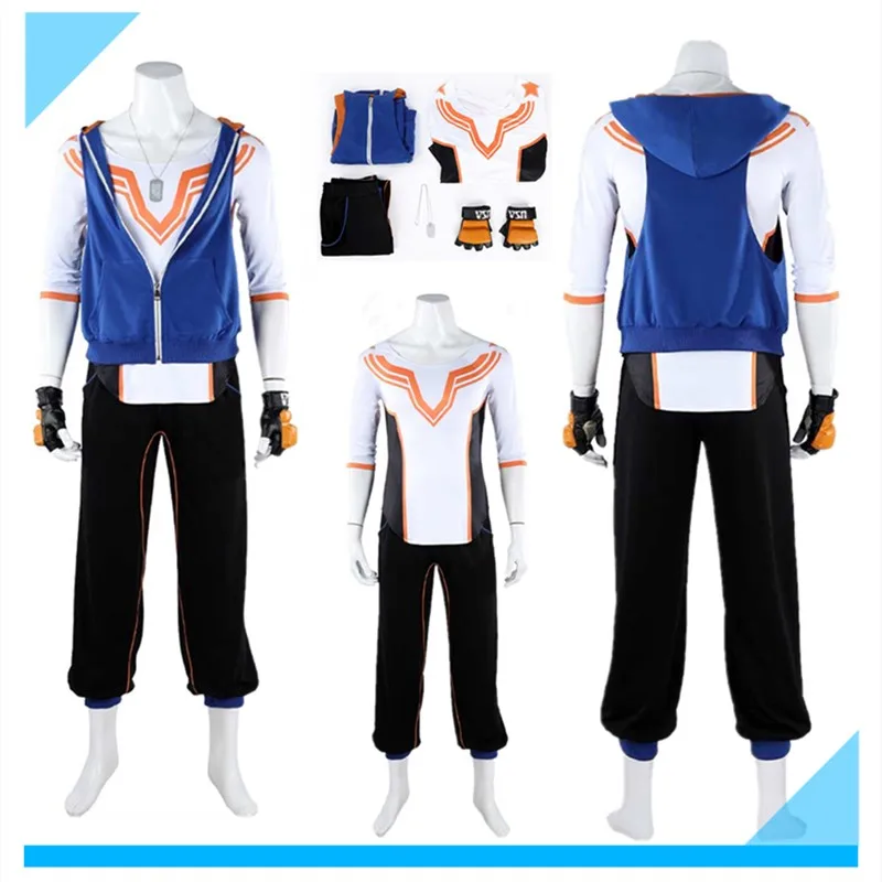 

Adult Men Fighter Luke Cosplay Costume Game Fantasia Top Pants Hooded Vest Necklace Gloves Outfits Halloween Carnival Party Suit