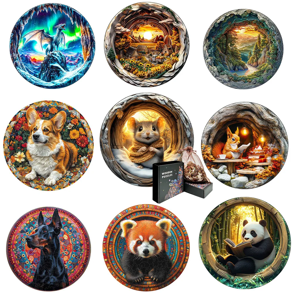 

Animal panda wooden jigsaw puzzle colorful educational building blocks brain development adult art jigsaw puzzle scenery wood