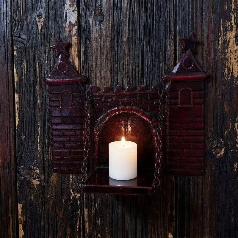 Castle Wall Candelabra Star Spired Tower Gothic Medieval Style Wall Mounted Candle Holder Home Art Ornament Living Room Hallway