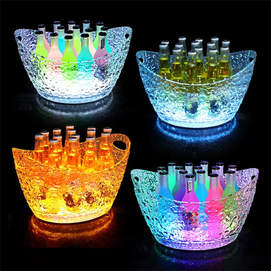 Bar KTV Champagne Bucket Plastic Cocktail Wine Cooler Rechargeable Nightclub LED Ice Bucket Glowing Beer Beverage Cooler Holder