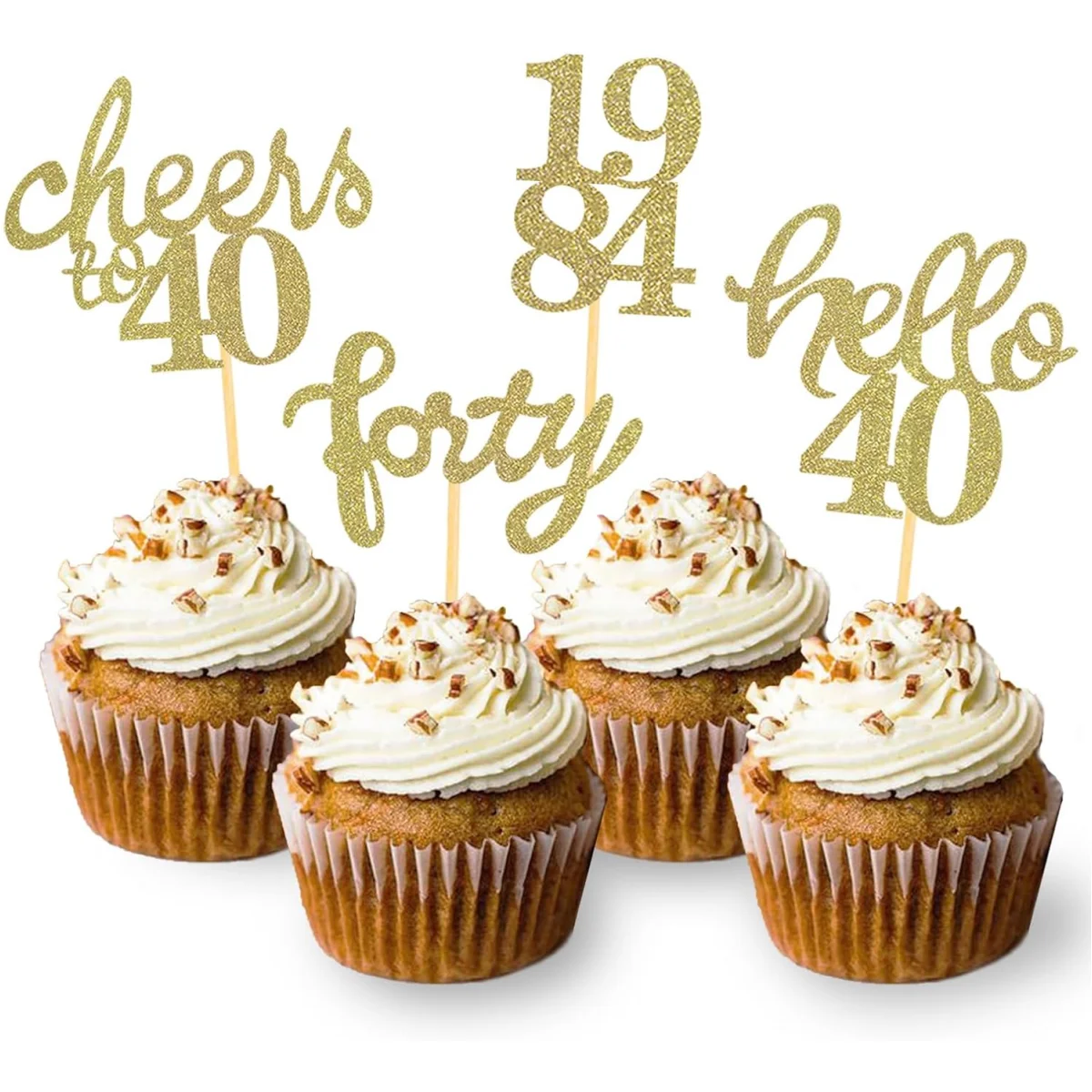 24 Pcs Glitter 40th Birthday Cupcake Toppers for Celebrating Forty Years Old Birthday Party Decorations