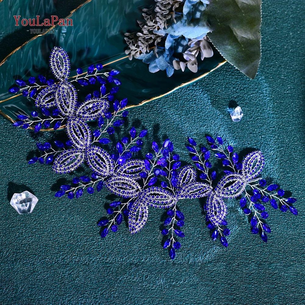 TOPQUEEN الزفاف الراين عقال متعدد الألوان الزفاف Hairwear مأدبة رباط شعر حفلة اليدوية سلسلة معدنية خوذة HP881