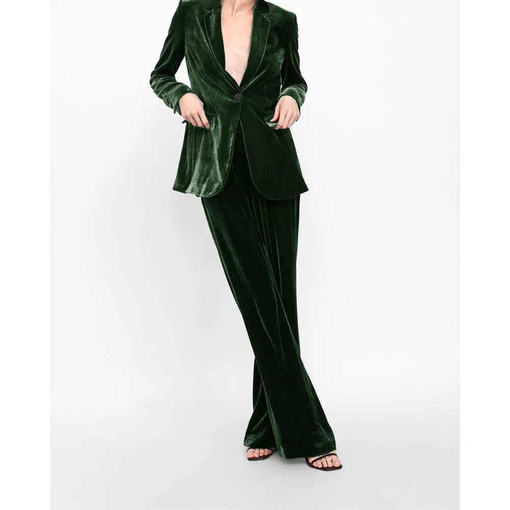 

Notched Lapel Women's Suits Set 2 Pieces Elegant Single Button Dance Suit for Women 2023 Home Party Velvet Pants Sets Female