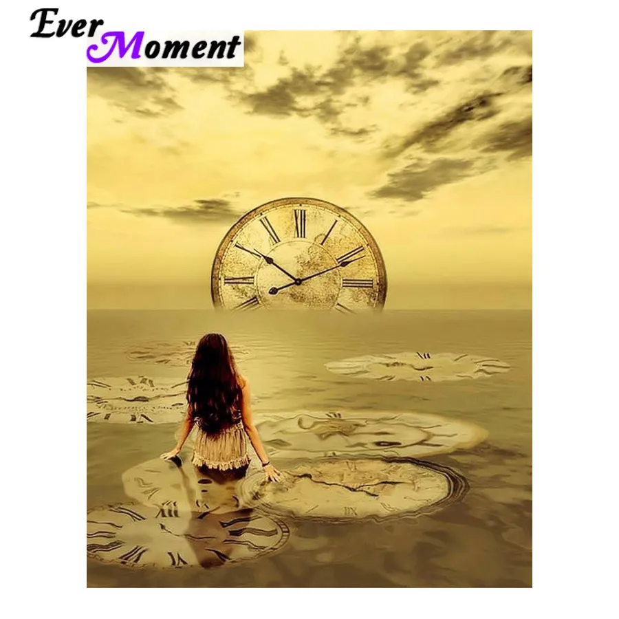 Ever Moment 2018 New Diamond Painting Girl Chasing Clock Nostalgic Elegant Style Full Square Drill Home Decoration ASF1005