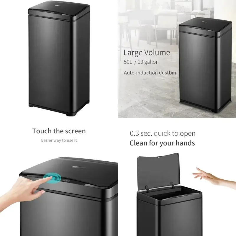 13 Gallon 50L Automatic Smart Sensor Trash Bin Non Contact Rectangular Garbage Can for Kitchen Cabinet Large Waste Basket