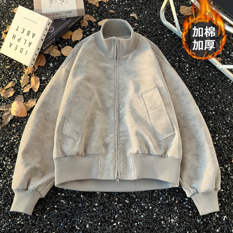 

Толстые кожаные хлопковые куртки на молнии с воротником-стойкой, зимние мужские и женские черные, темно-синие, серые, свободные повседневные водонепроницаемые куртки, пальто