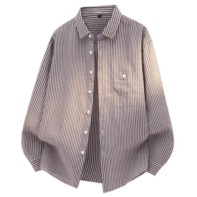 

Vintage Clothing Man Striped Japanese Shirt 2026 New Pocket Designer Long Sleeve Casual Shirts for Man Loose Cardigan Workwear