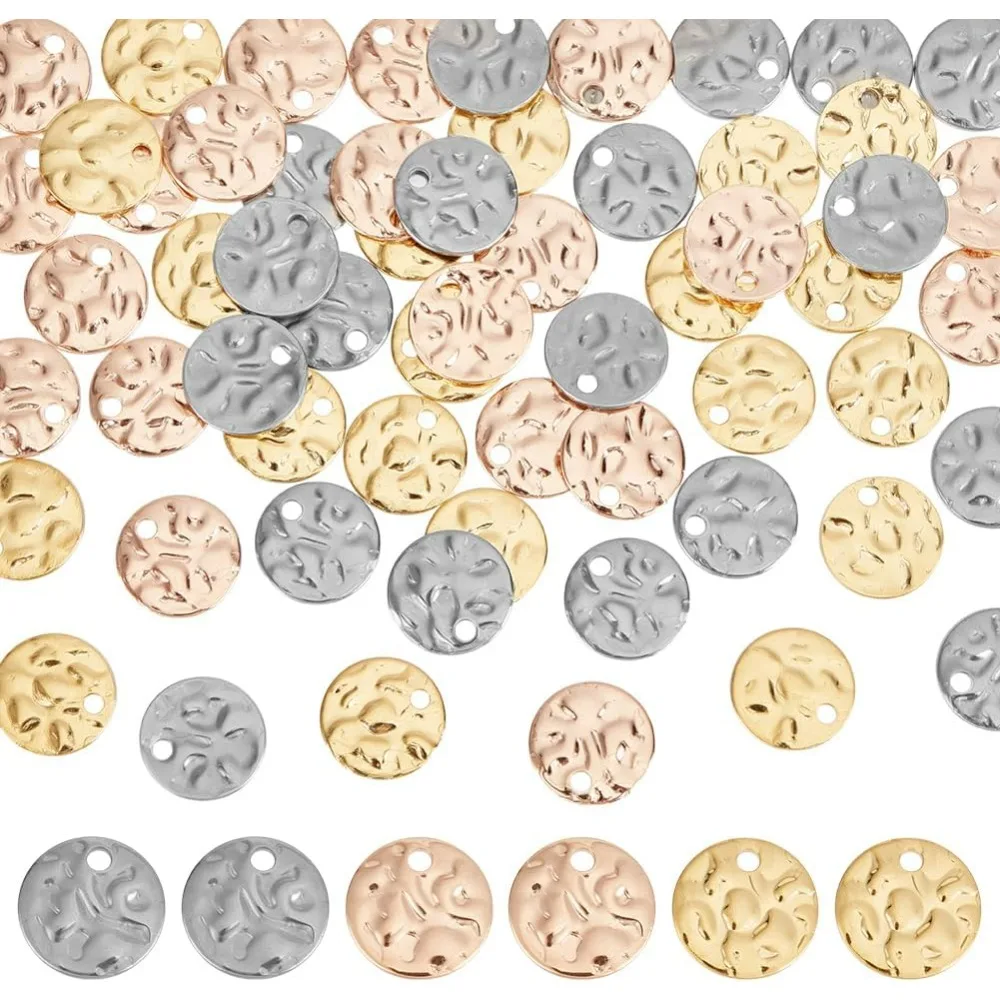 

60pcs 304 Stainless Steel Blank Tags 10mm Flat Round Metal Charms 3 Colors Metal Stamping Blanks with Textured Pattern
