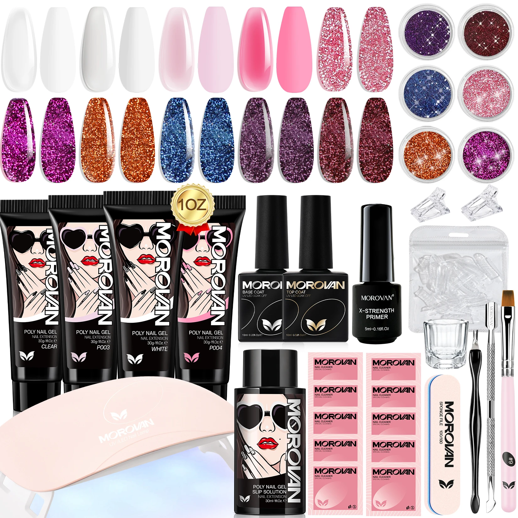 Morovan Kit inicial de unhas em gel de polímero hipoalergênico de 25 peças para iniciantes: kit multifuncional, presente de feriado e decoração de nail art