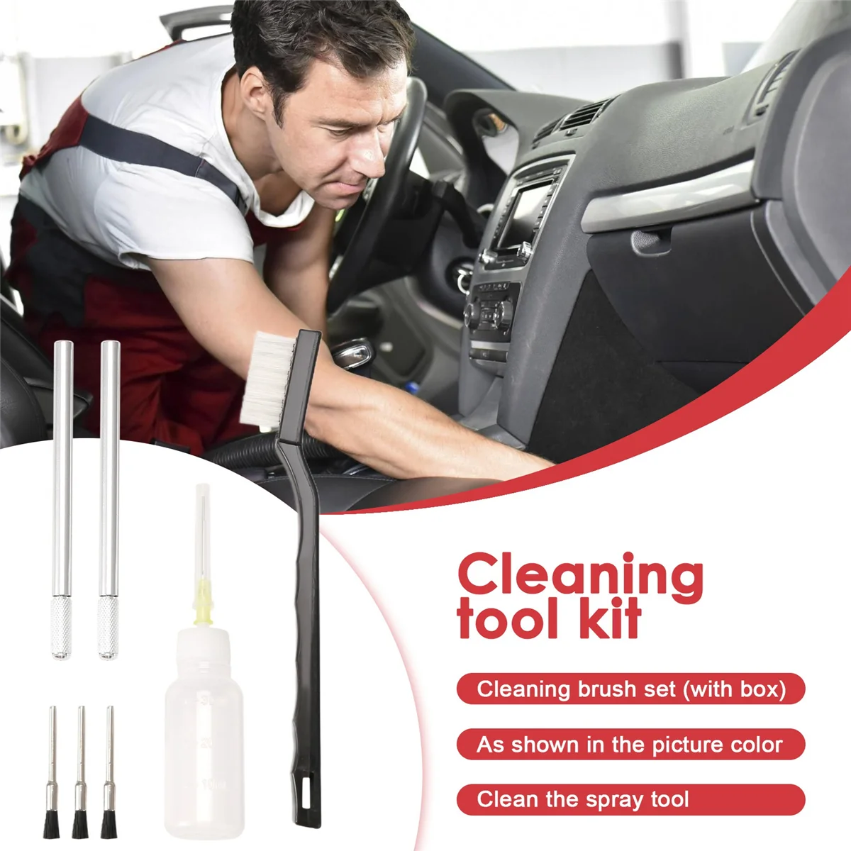 Kit de limpieza de cepillo de aire, pulverizador de pintura de coche, cepillo de limpieza, pulverizador de pintura neumático, herramienta de reparación de detalles, 1 Juego