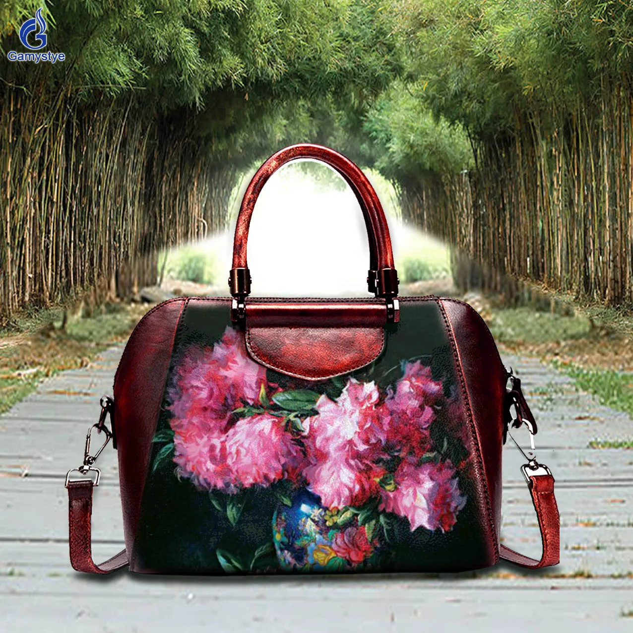 Quality 2023 Vintage Artisc Hand Draw Flowers Bags 100% Genuine Leather Designer Totes Women purses and handbags Original Brand