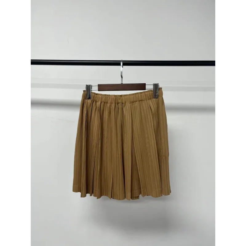 夏三宅プリーツカジュアルルーズワイドレッグカジュアル女性ショーツハイウエストスリム大ストレッチスウェットパンツしわのない幾何学模様