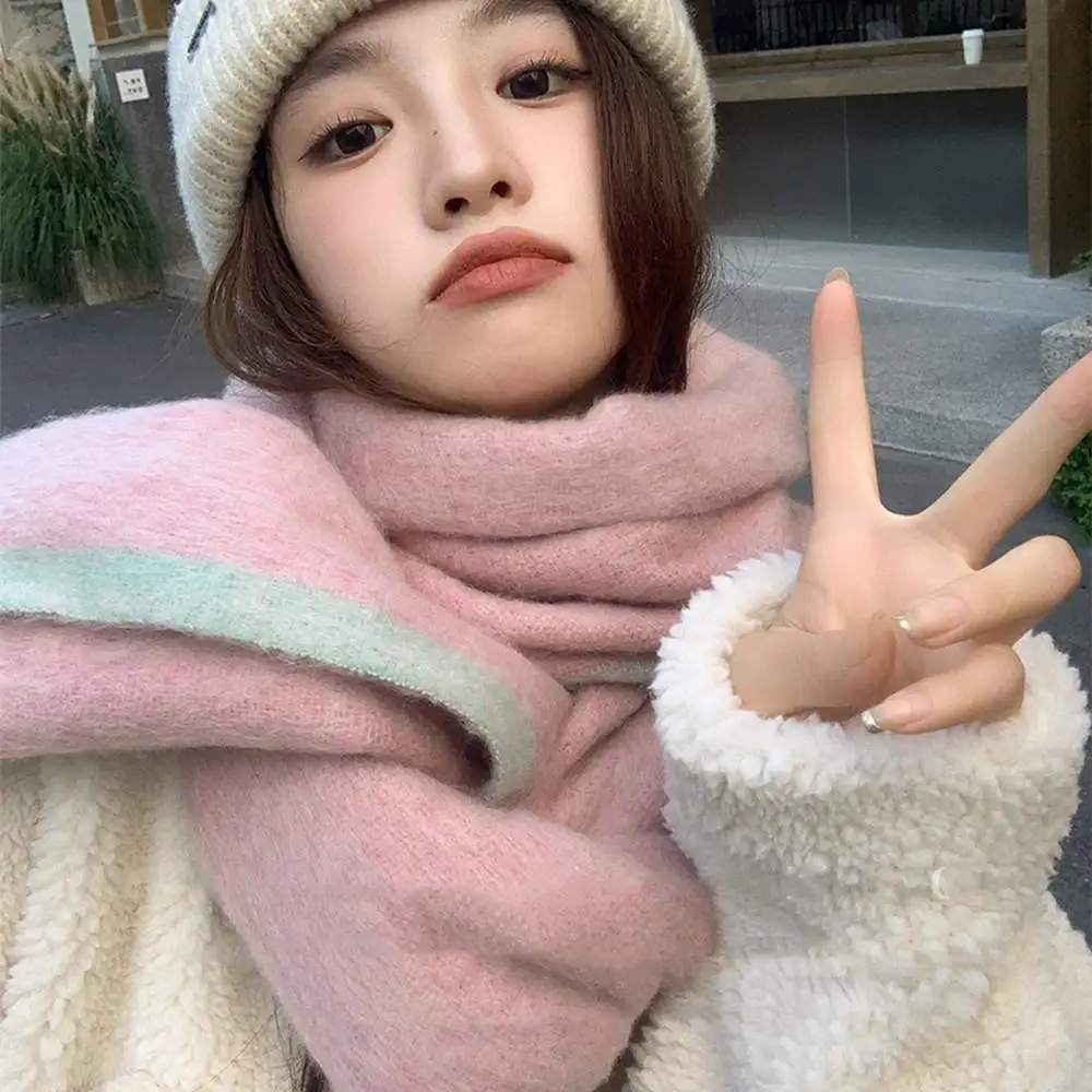 Women\'s Winter Cashmere Scarf Stripe Mohair Long Tassel Scarves Fashion Luxury Warm Wool Scarves Shawl Soft Thicken Shawl Wrap