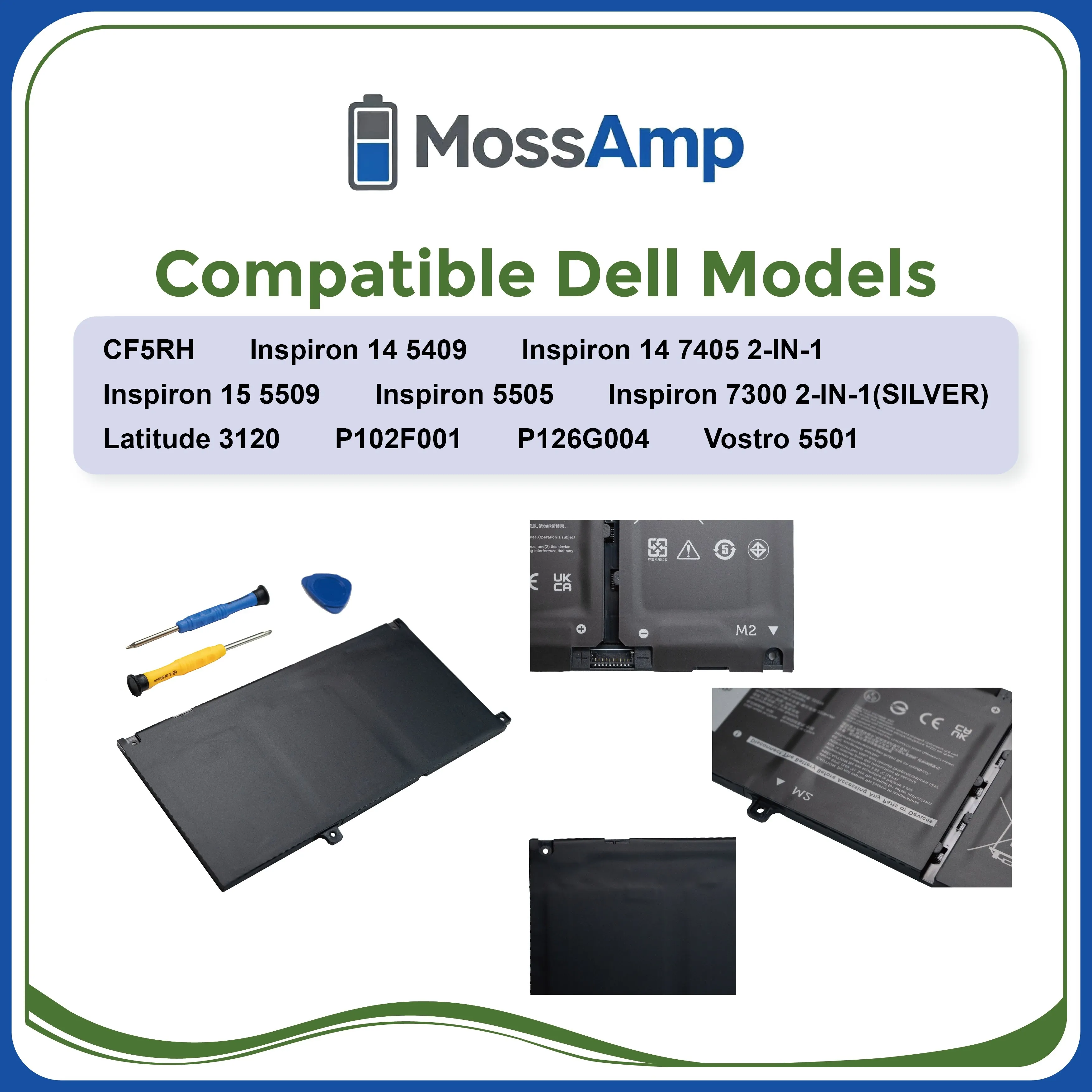 MossAmp JK6Y6 Laptop Battery for Latitude Vostro Inspiron 3410 3510 3120 5300 5401 5501 5400 5406 7300 7500 2-in-1 C5KG6 CF5RH