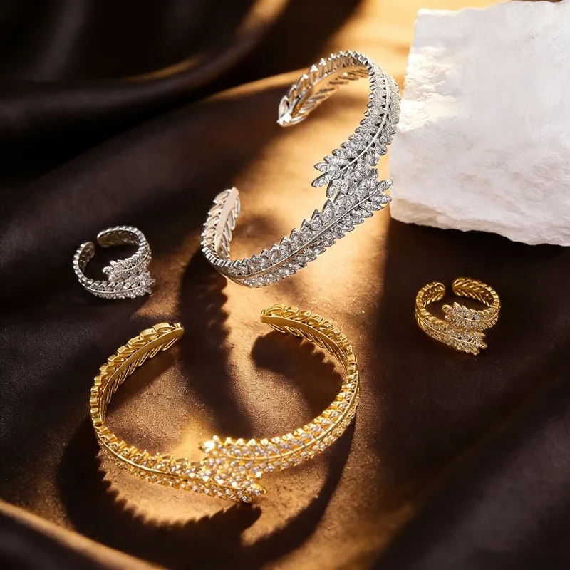 Cross-border hot-selling light luxury ins full diamond wheat ear opening bracelet women's fashion high-end zircon wicker
