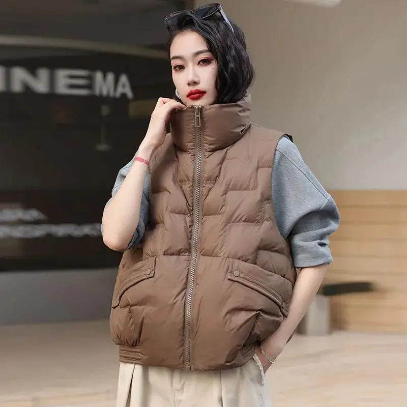 

Sli White Du down Vest Women's Korean Version Stand Collar Outerwear Faionable ature Padded Jaet Coat