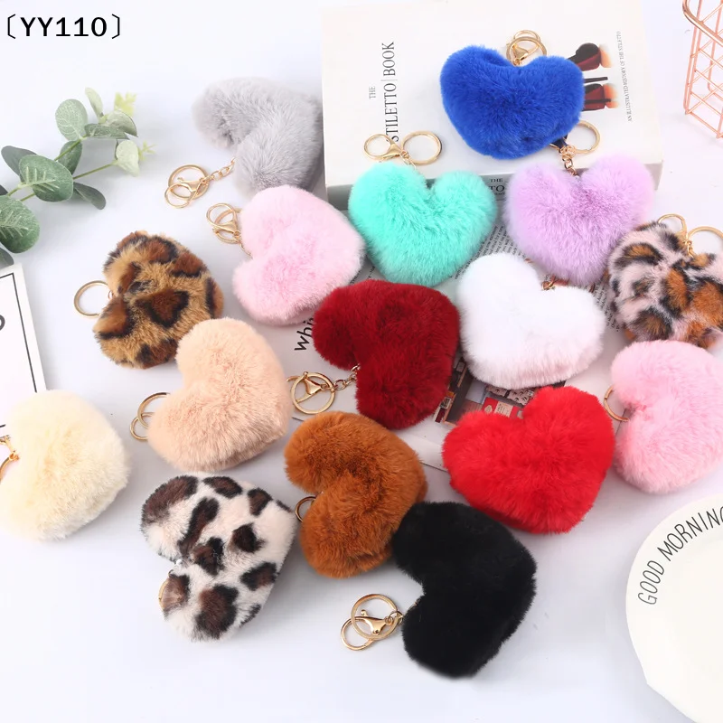 Niedlicher Flauschiger Herz-Fell-Schlüsselanhänger Weicher Plüsch-Leopardenmuster-Anhänger Kawaii Taschen- und Auto-Charm Stofftier Valentinstag-Geschenke〔YY110〕