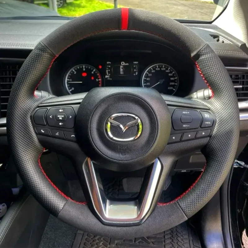 Hand-stitched Style for Mazda BT50 High Plus BT-50 2021 2022 2023 2024 Custom Fit Black Nappa Leather Steering Wheel Cover