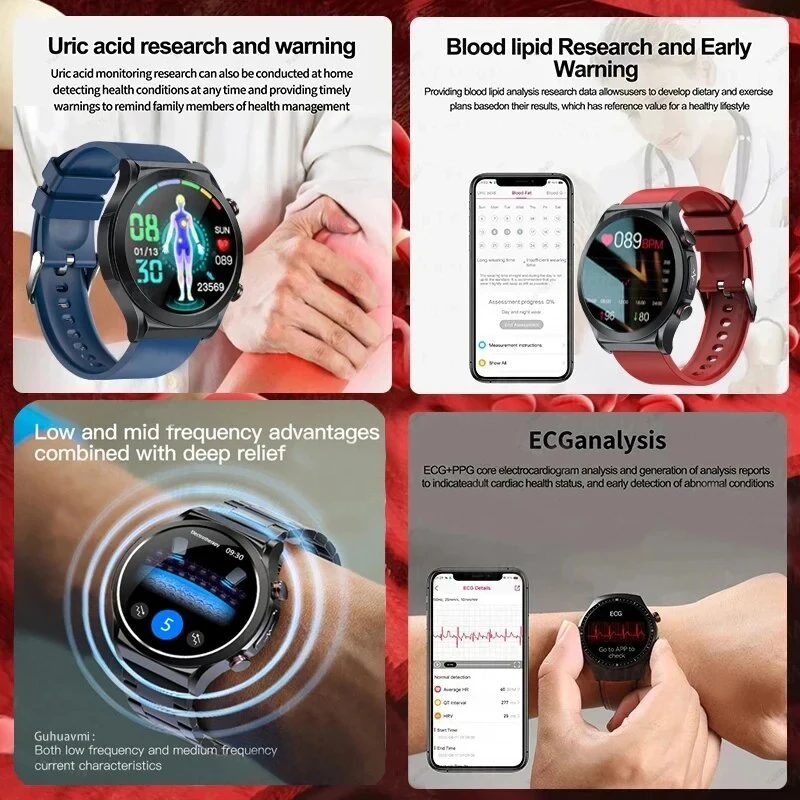 2024 New ECG+PPG Pulse Physiotherapy Smart Watch Men Full Touch Screen Blood Sugar Health Management Bluetooth Call Smartwatche