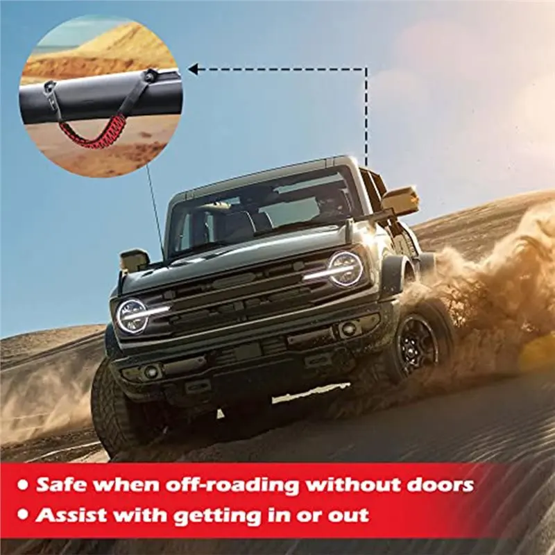Durable-Aluminum Adjustment Buckles Included- Roll Bar Grab Handles(4 Pack), For Ford Bronco 2021-2025+ 2/4 Door, Paracord Grip