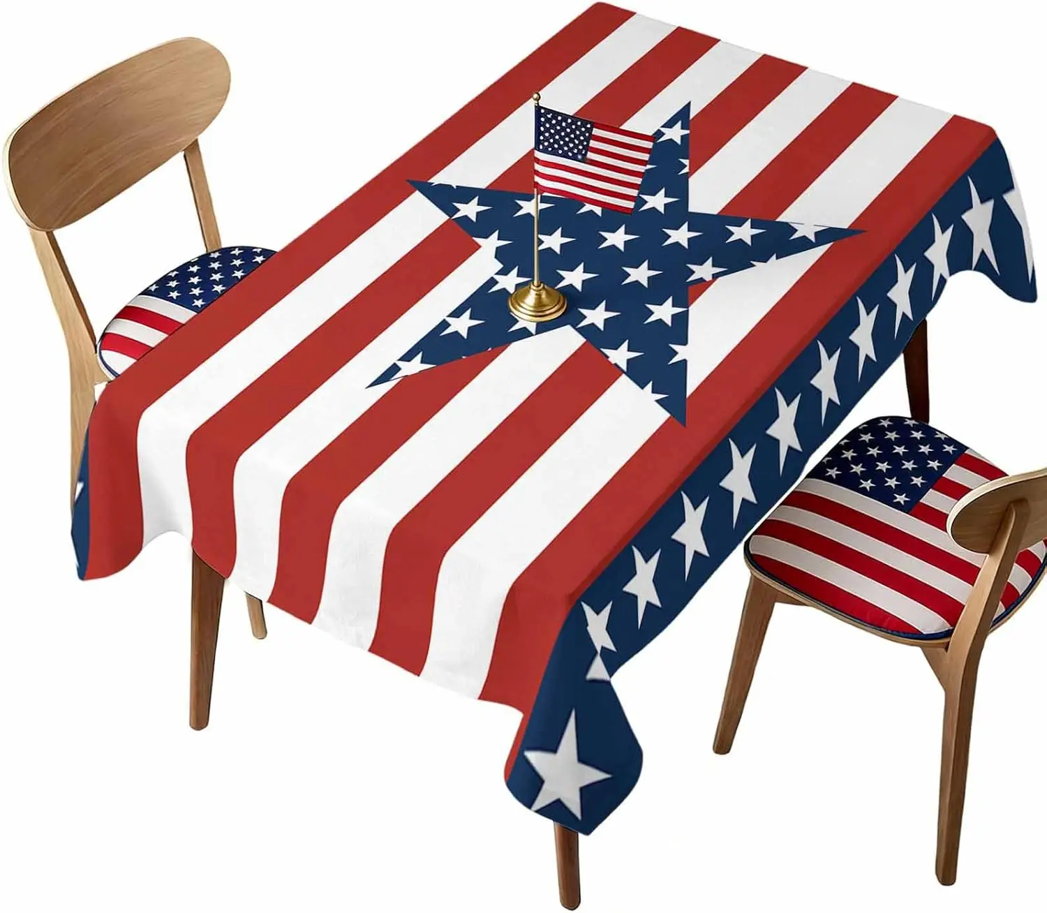 4th of July Independence Day Blue White Stars Tablecloth for Table Decor Red White Stripes Print Table Cloth Holiday Party Decor