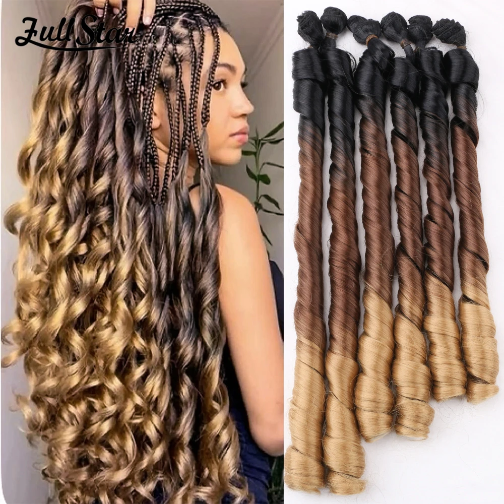 

Loose Wave Synthetic Hair Large Curl Double Layer Hair Weft 6 Pieces Black Ombre Brown Piano Color for Women Hair Extensions C14