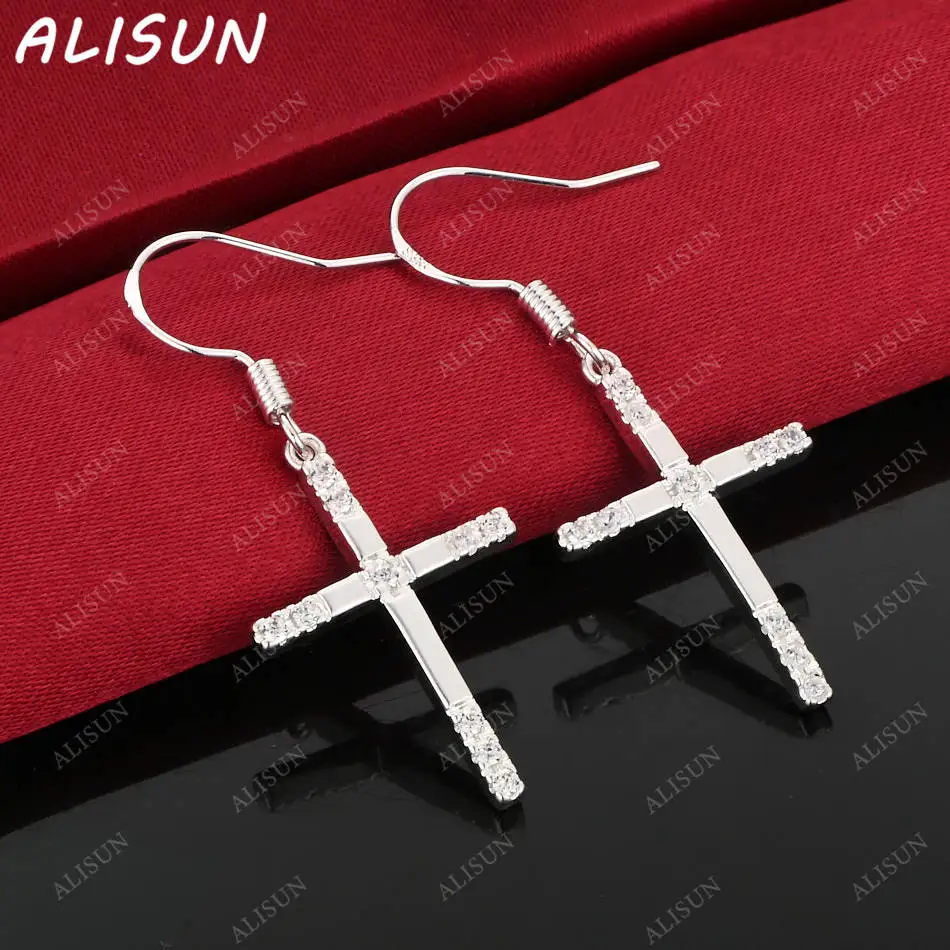 

ALISUN 925 Sterling Silver Zircons Cross Earrings Drop Earrings Charm Trend Birthday Gifts Fashion Party Fine Jewelry